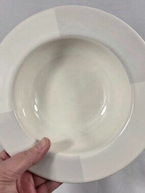 ONE Nautica Arctic White Rim Soup Cereal Bowl White & Gray Blocks 8 1/8 Inch